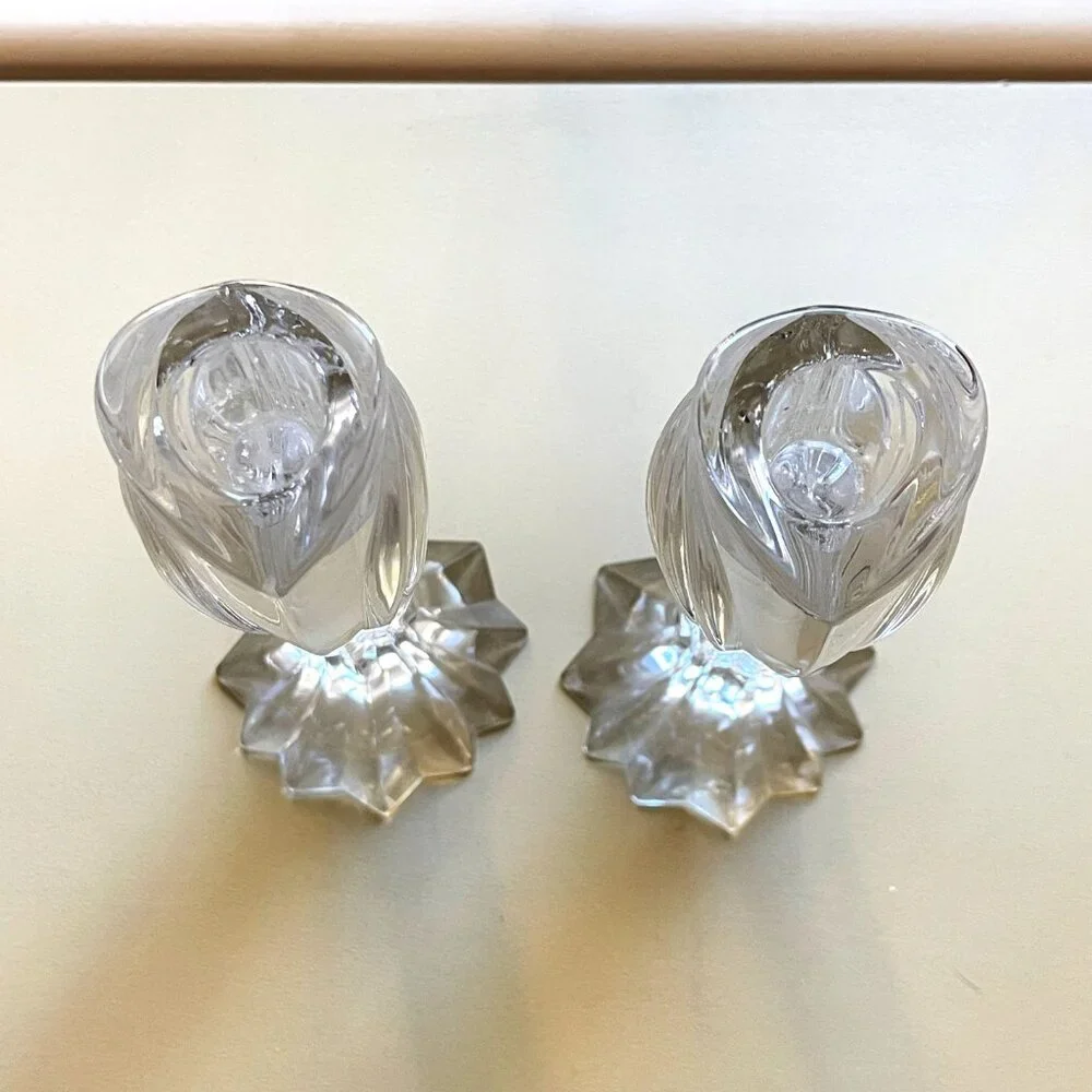 Lenox Arctic Bloom Crystal Candlesticks Pair Set of 2 Germany Signed